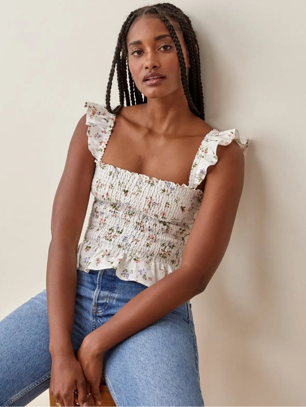 🆕 Reformation | Junebug Floral Smocked Linen Tank | Carine